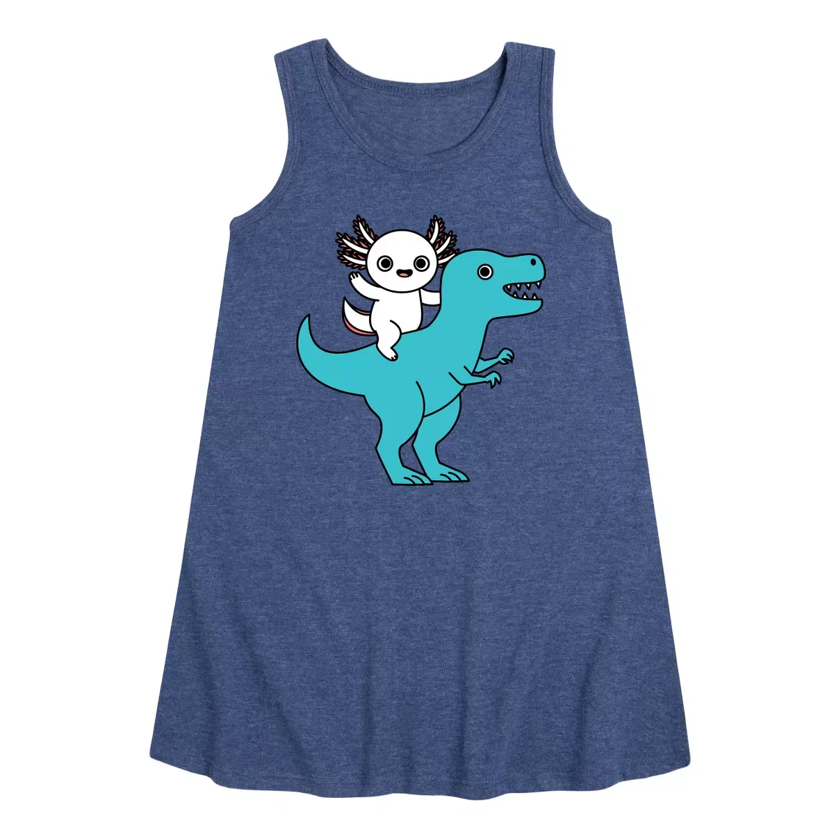 Детское платье-трапеция без рукавов Axolotl Riding A Dinosaur Instant Message, Heather Navy