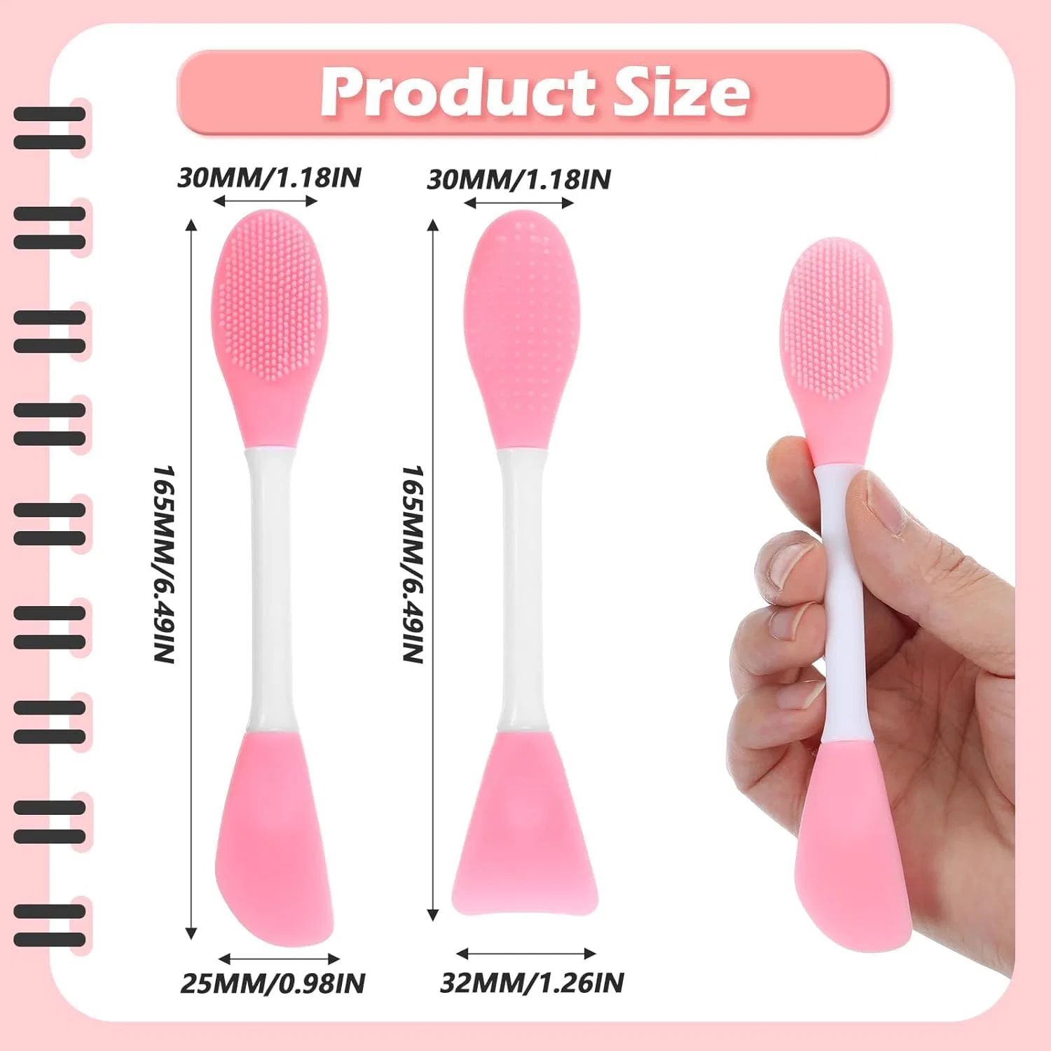 Щетка для лица, Silicone, 2 шт, 16.5x2.5 см, Pink Generisch — фото 2