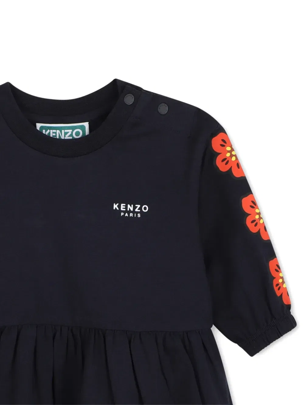 Платье с цветочным принтом и логотипом Kenzo Kids, синий — фото 3