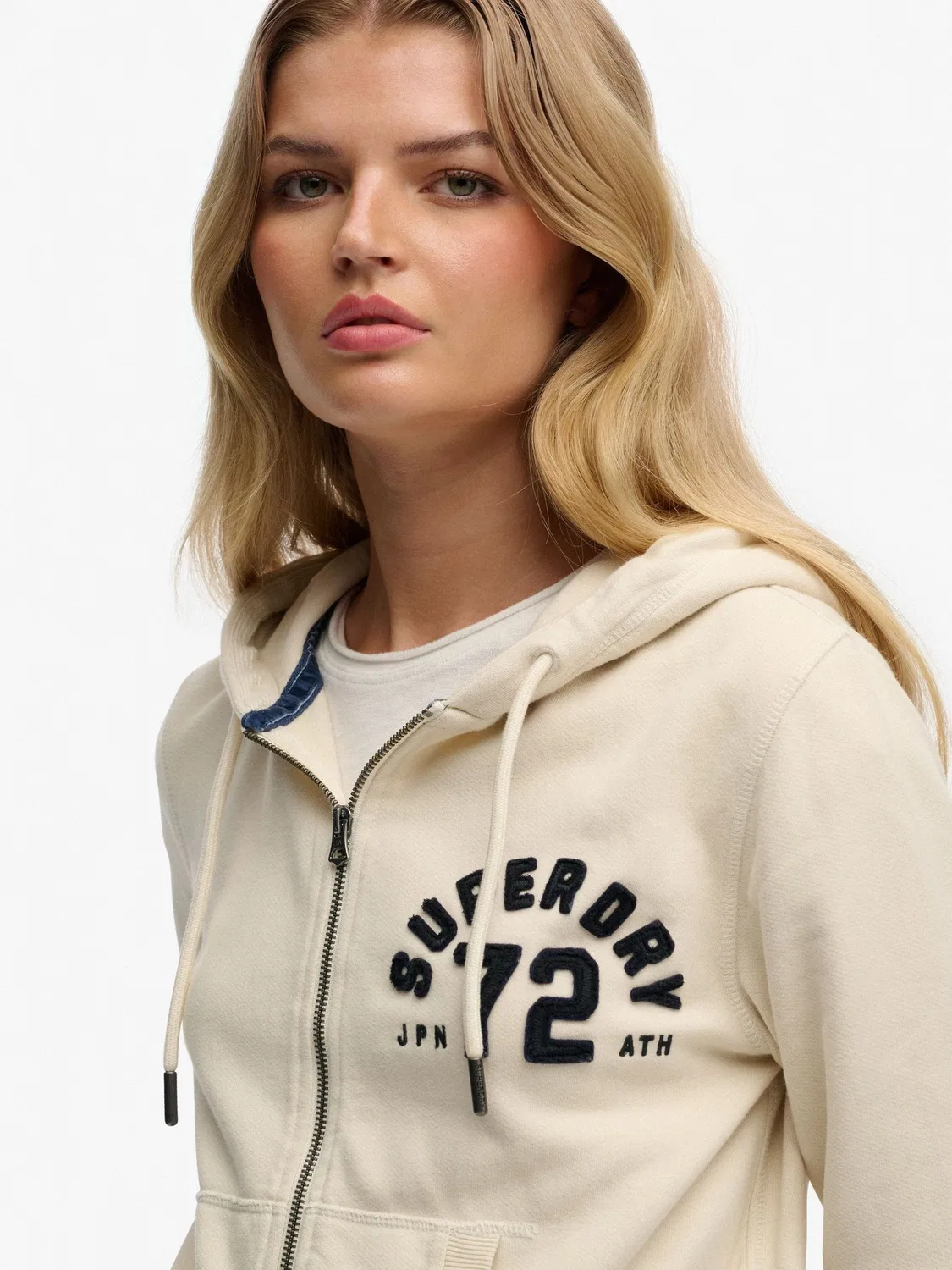 Худи-кроп с zip-застежкой, свободная посадка Superdry, кремовый — фото 2