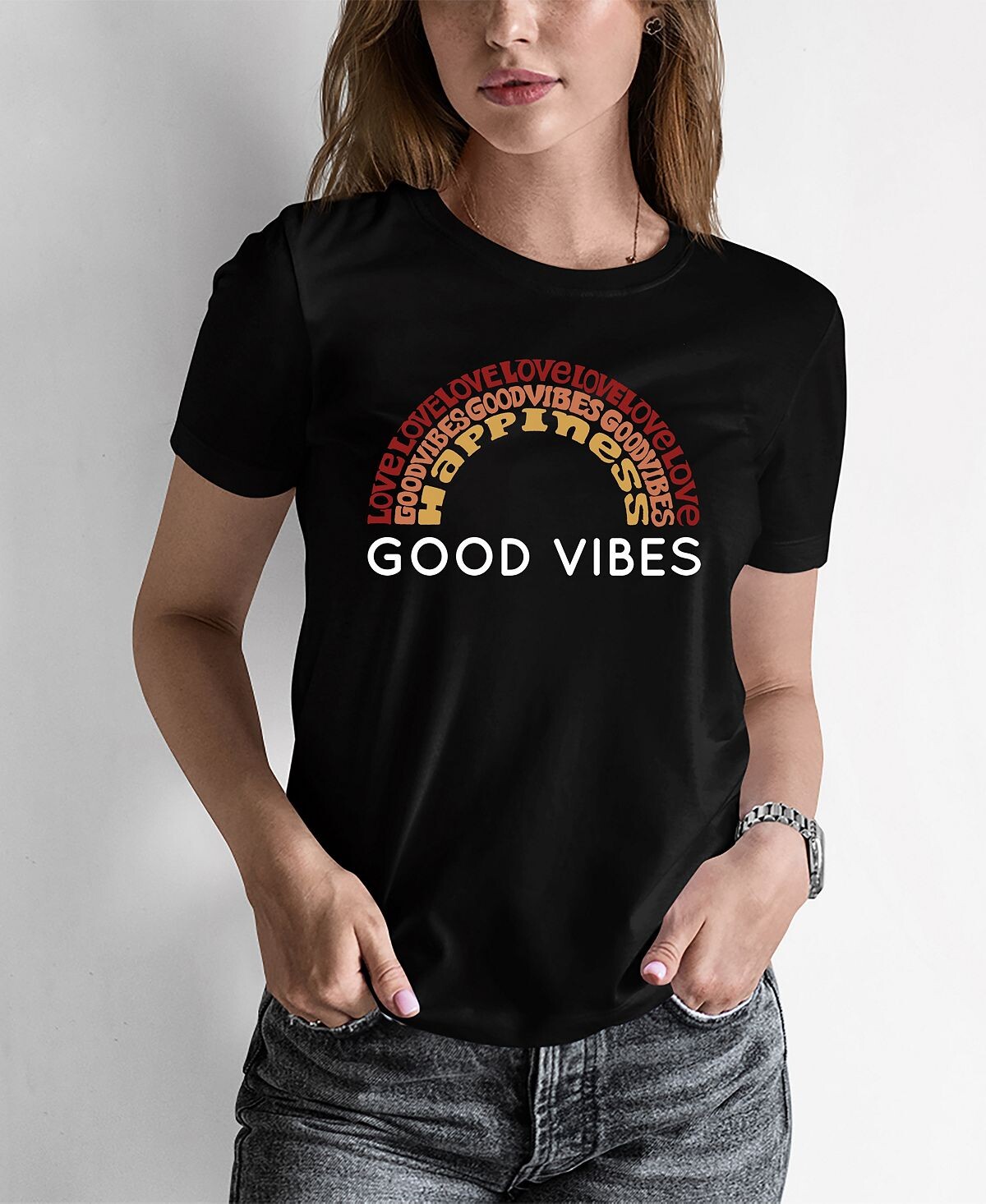 

Женская футболка word art good vibes LA Pop Art, черный