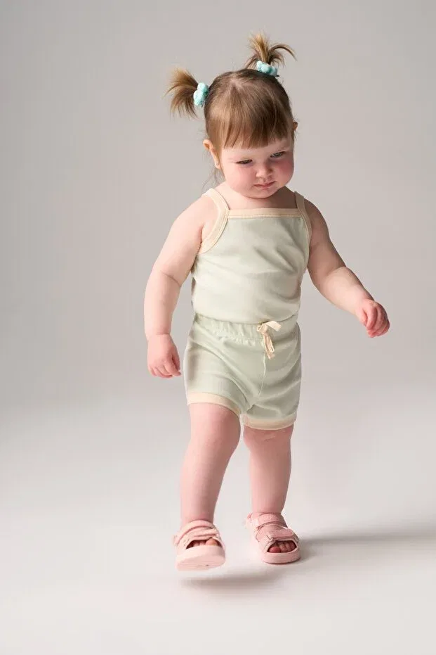 Детское боди-комбинезон с шортами хлопковый Bondberro, Mint-Beige — фото 2