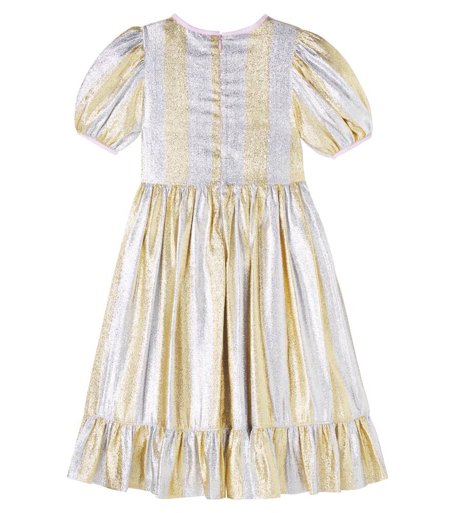 Полосатое платье из ламе и органзы Stella McCartney Kids, Oro/Argento — фото 3