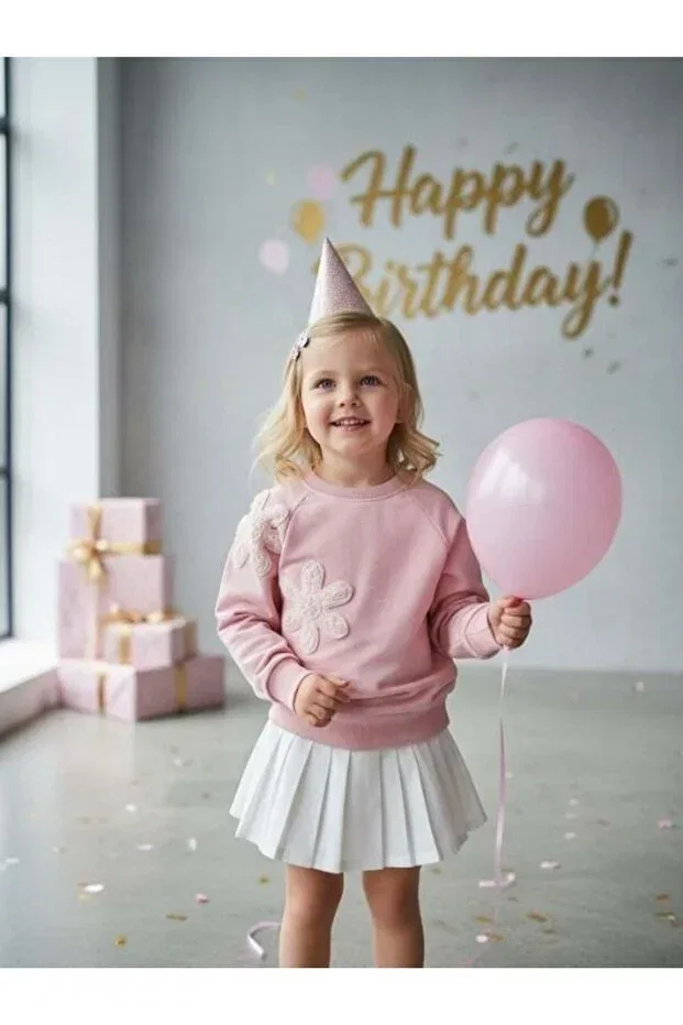 Детские свитшот для девочек хлопковый с бисером Zekids, Pink