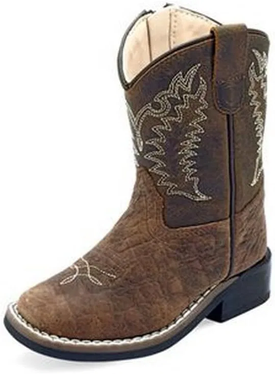 Детские ботинки с широким квадратным носком Old West Boots, Brown Bull Hide Print Foot/Rugby Mustard Shaft