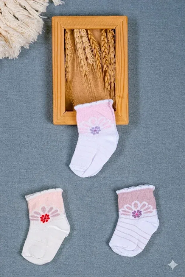 Детские носки для девочек хлопковые с рюшами и цветочным принтом Cocole Socks, Multicolor — фото 2