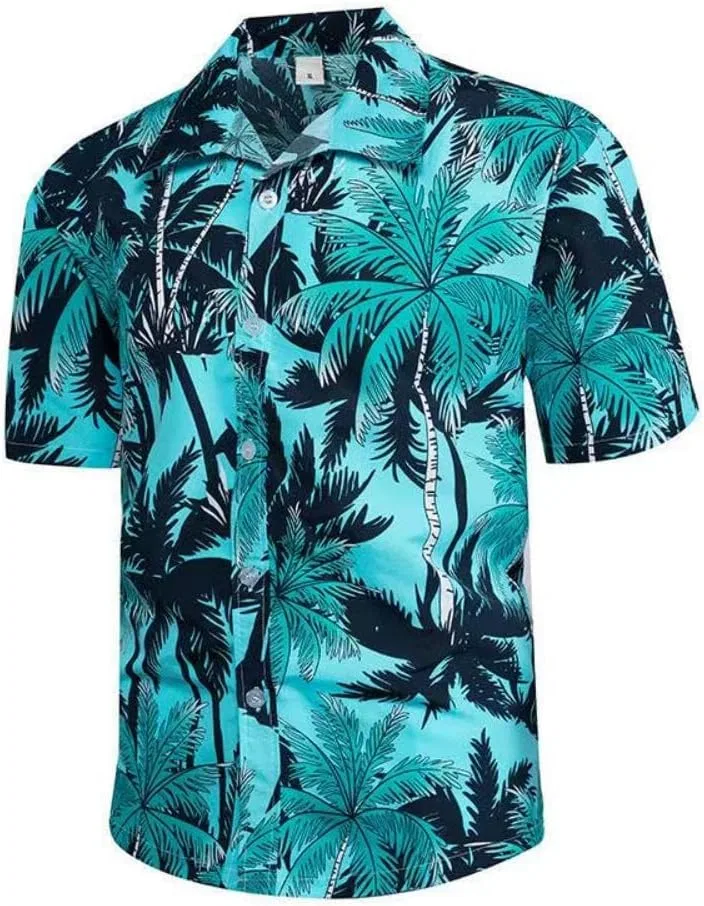 Мужская гавайская рубашка с коротким рукавом, с принтом, K-Green Coconut Tree