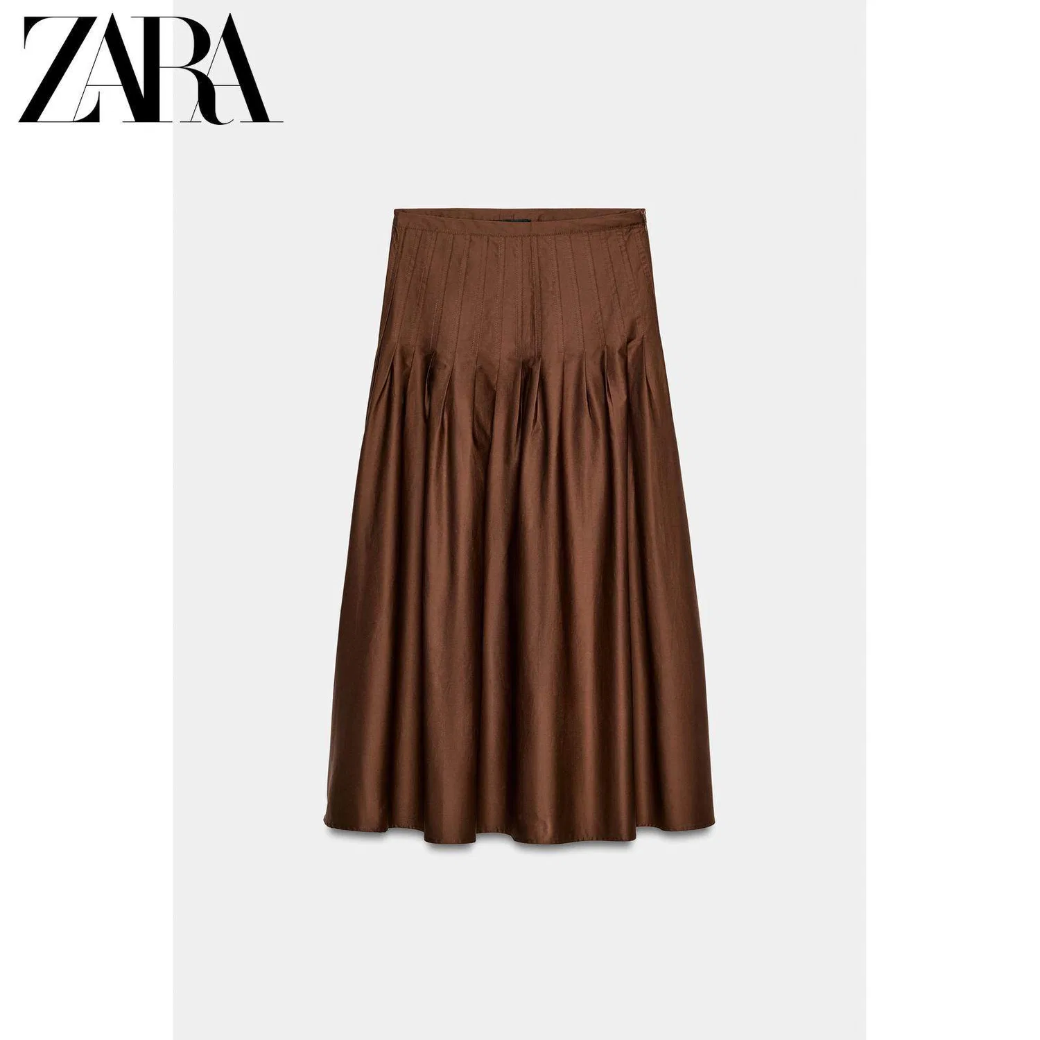 Женская юбка-трапеция Casual Long Skirts для женщин ZARA, Dark Brown — фото 3