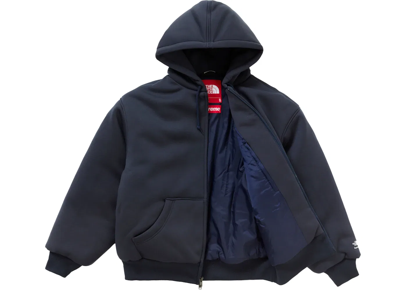 Мужская худи на молнии с наполнителем Supreme The North Face Down Filled Zip Up Hooded Sweatshirt, Navy — фото 3