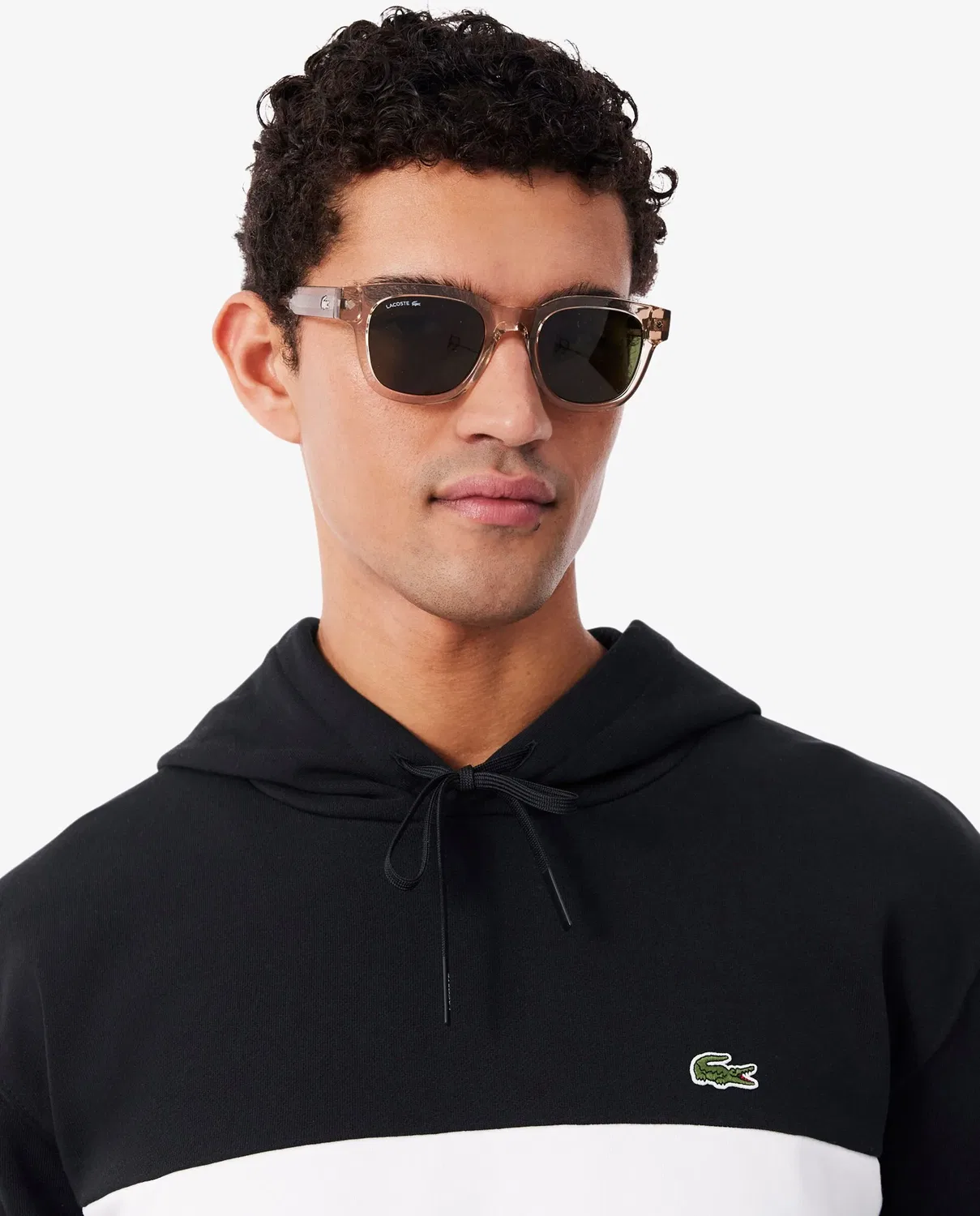 Мужская худи Lacoste с капюшоном, цветовые блоки, Negro — фото 3