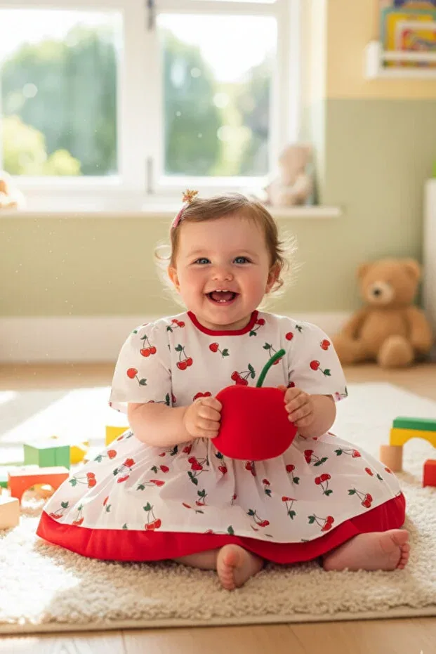 Детское платье для девочек с принтом Cherry Poplin Bertuğ Bebek, Multiple