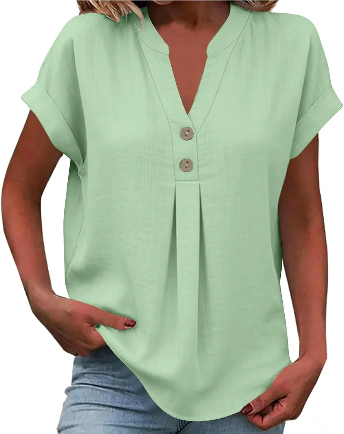 Женская блуза с V-образным вырезом Cotton Linen, Green