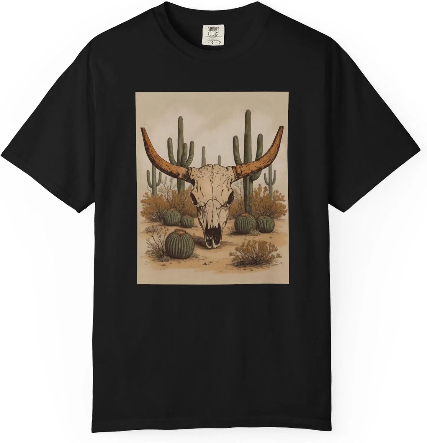 Женская футболка с принтом Desert Longhorn Skull, чёрный