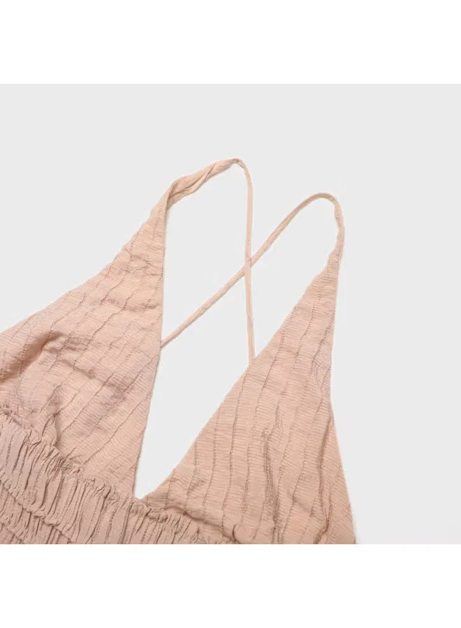 Платье-комбинация свободное с плиссировкой Zara, телесно-розовый — фото 4