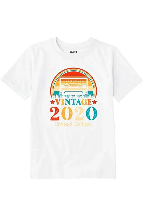 Детская футболка с принтом Vintage T-Shirt 2020 Mixtape Design Colermi, White