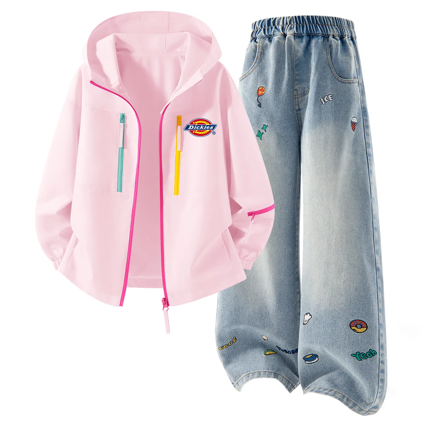 Детский комплект из худи и брюк с принтом, модель Silicone Standard K, Dickies, Sweet Pink/Denim Blue