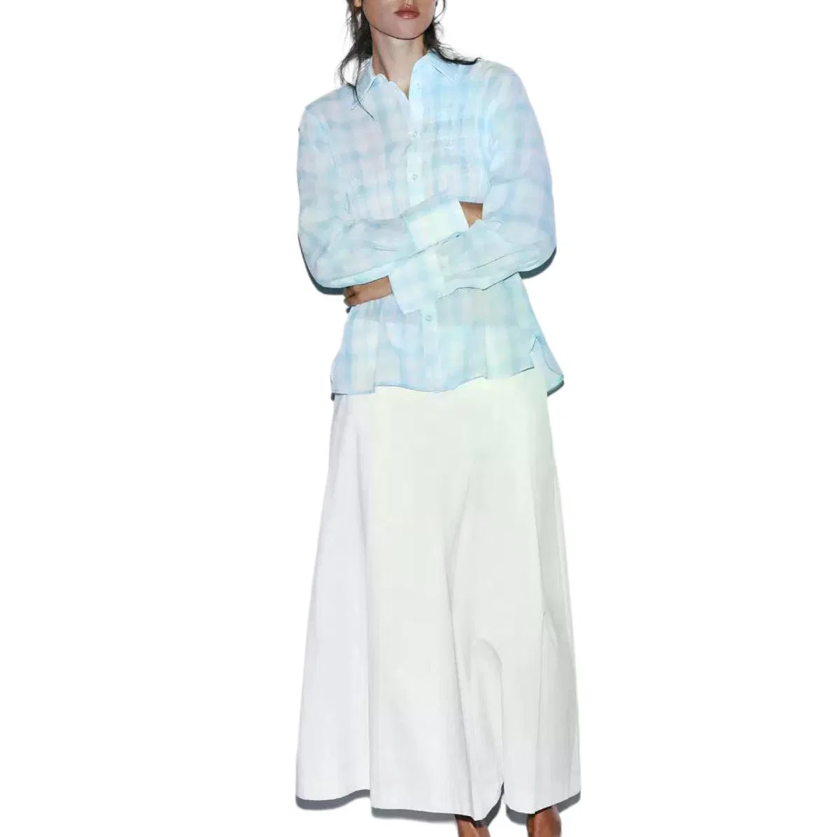 Женская рубашка с лацканами Sky Blue ZARA, Небесно-Голубой — фото 3