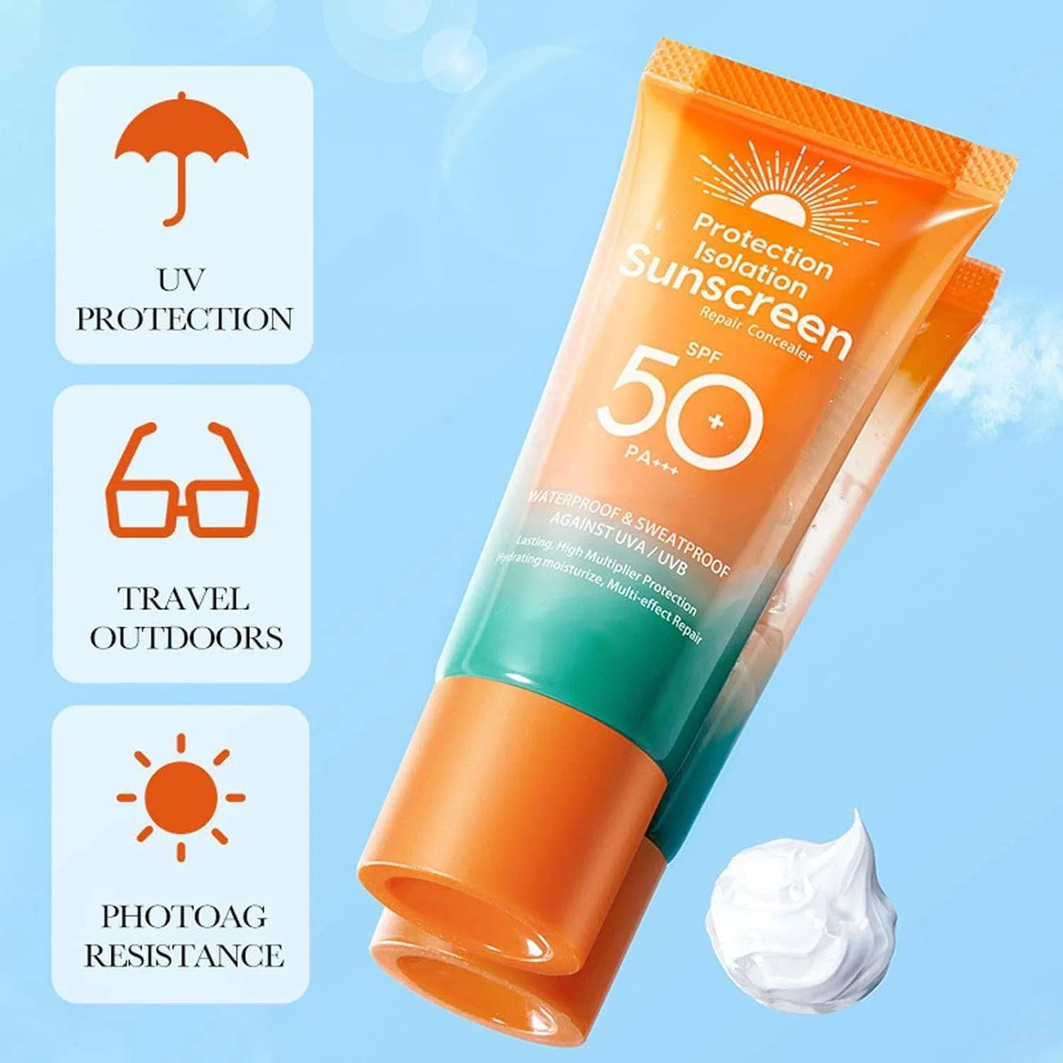 Солнцезащитный крем для лица SPF 50+, прозрачный, увлажняющий, 50 г Generisch — фото 4