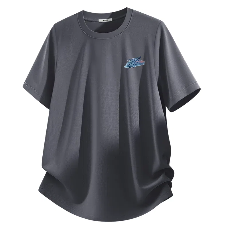 Детская футболка с коротким рукавом Paper Wings Chasing The Wind Chest Logo MINISO, Ice Silk Quick Dry Dark Gray