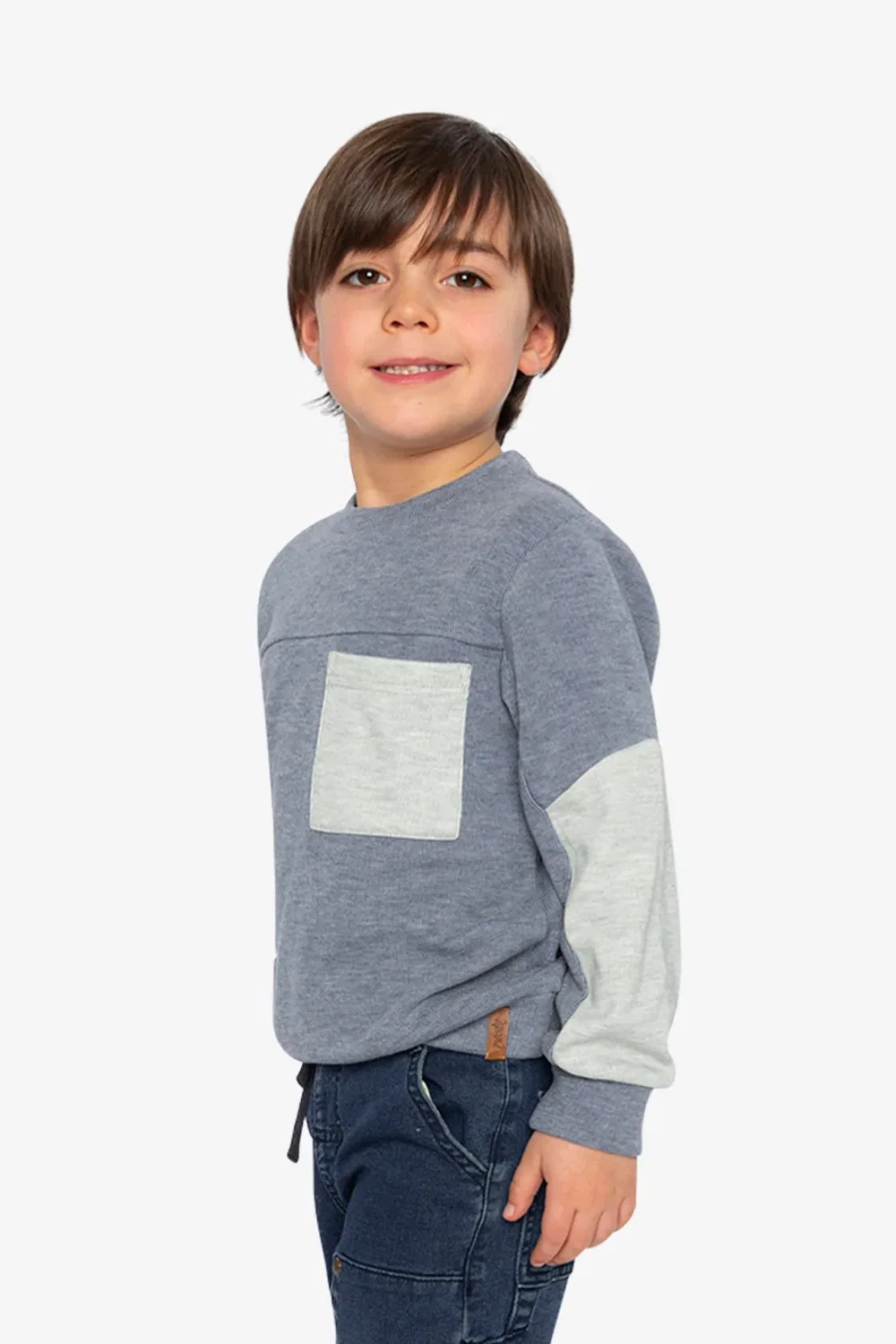 Детская футболка с нагрудным карманом Colorblock Brushed Jersey Top Deux par Deux, Blue-Grey — фото 3