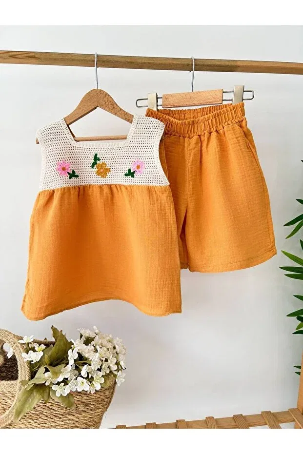 Детские шорты для девочек с вышивкой Yess Butik, Orange