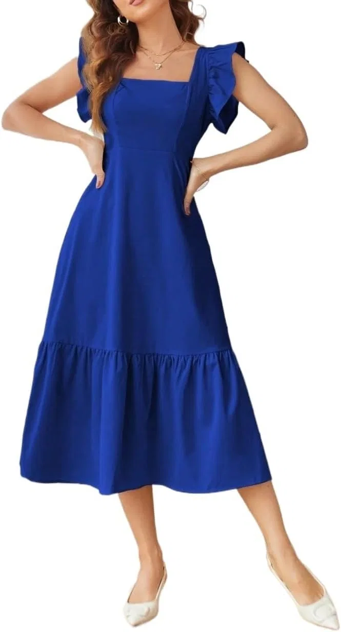 Женское повседневное платье миди без рукавов, Royal Blue
