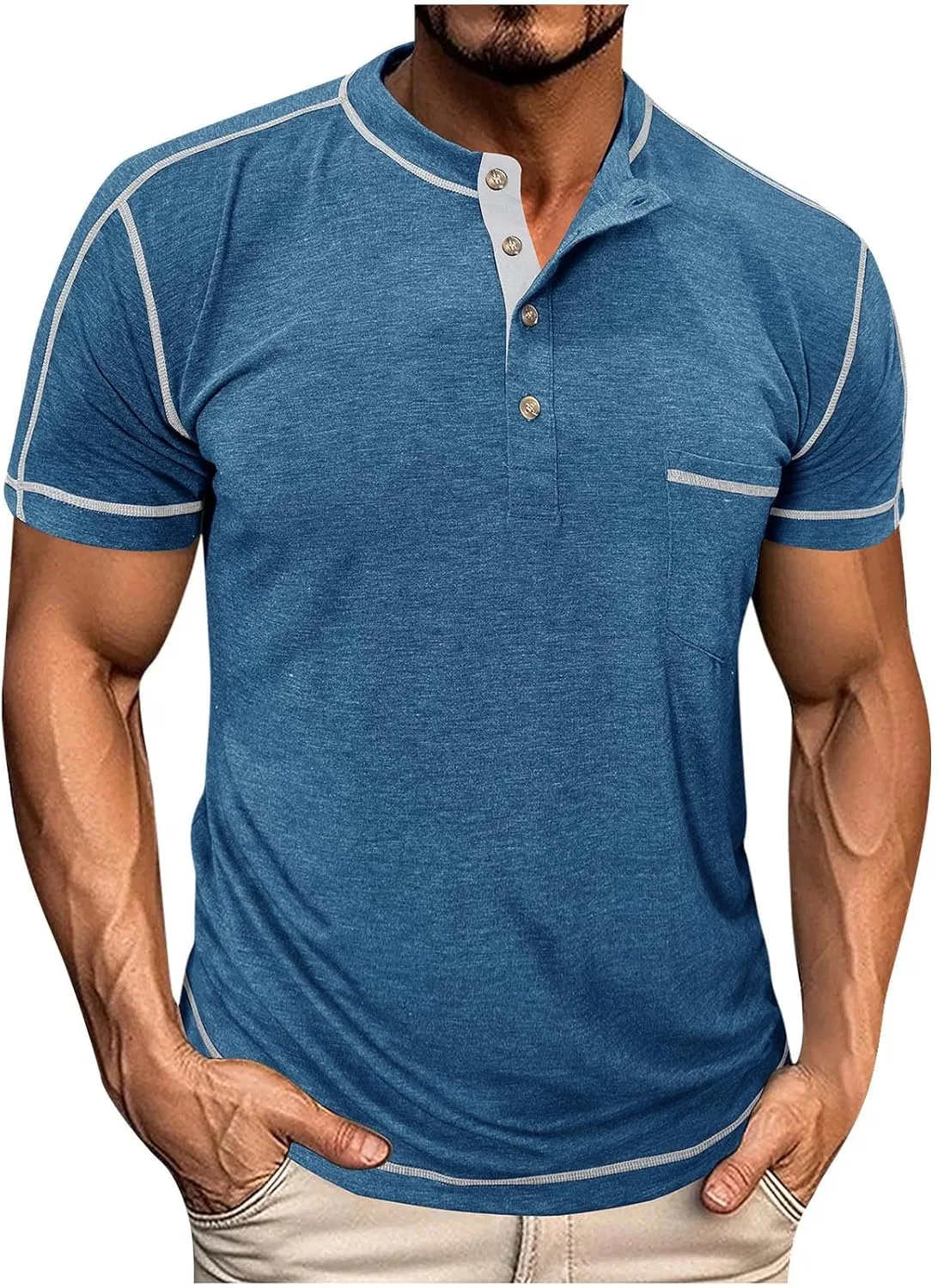 Мужская футболка с коротким рукавом Muscle Henley, Blue