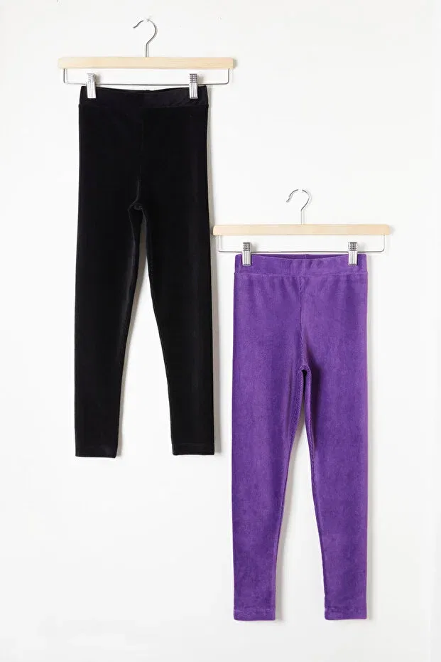 Детские леггинсы для девочек хлопковые Cansın Mini, Black - Purple