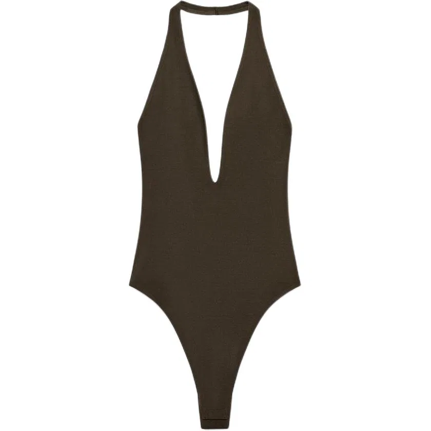 Женское боди с завязкой на шее Dark Brown ZARA, Темно-коричневый