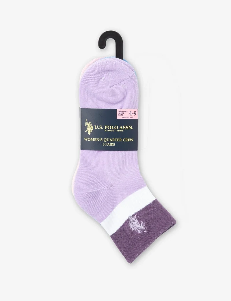 Женские носки U.S. Polo Assn. Tri-Color Assorted Quarter Crew, 3 пары, лавандовый/синий/бледно-розовый — фото 4