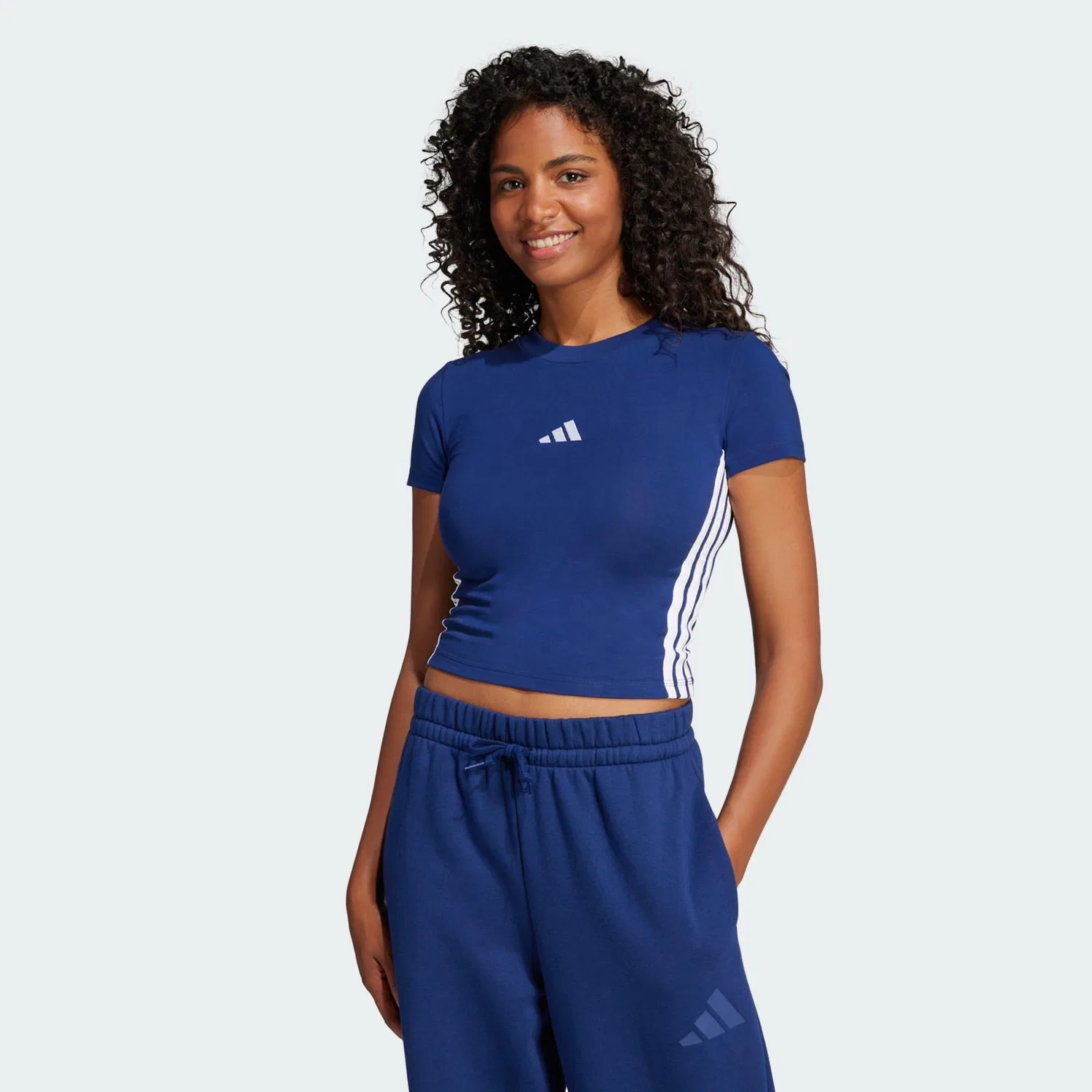 Детская футболка с длинным рукавом Essentials 3-Stripes Slim Adidas, Цвет Dunkelblau / Weiss — фото 2
