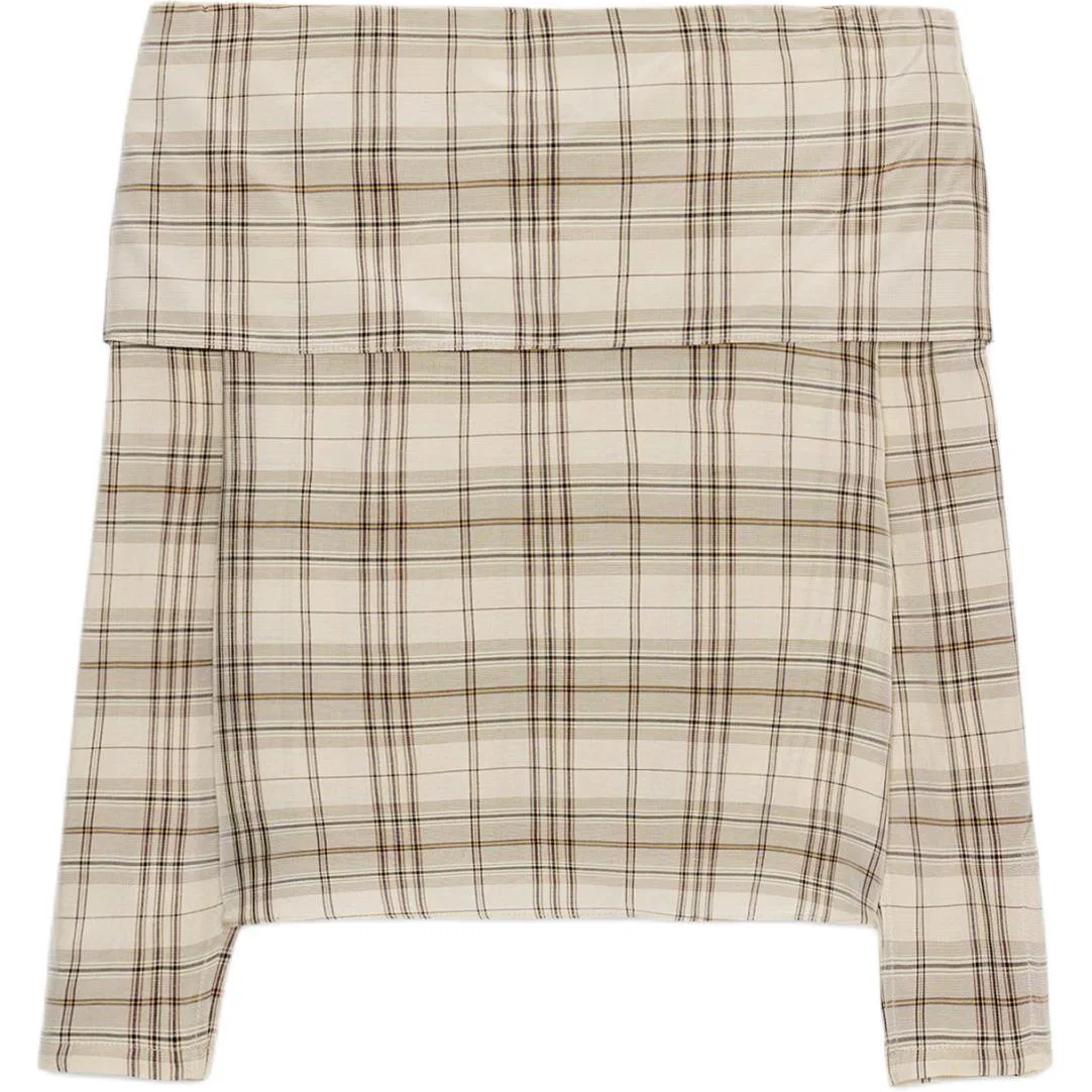 Женская футболка с лодочным вырезом Beige ZARA, Бежевый — фото 3
