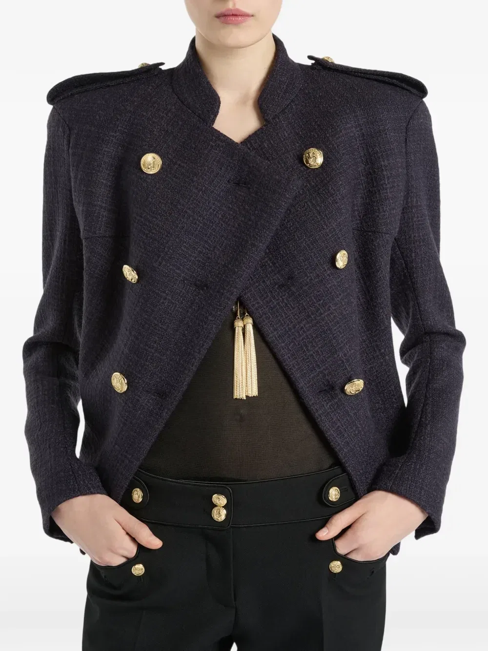 Твидовый жакет с 6 пуговицами Balmain, синий