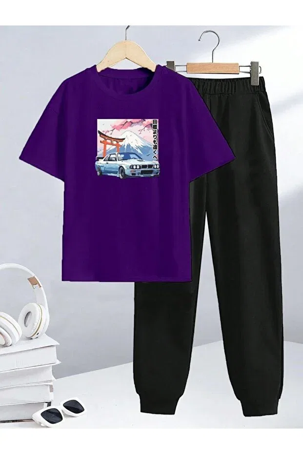 Детский комплект спортивного костюма для девочек с принтом Character printed children's tracksuit set Benroma, Purple