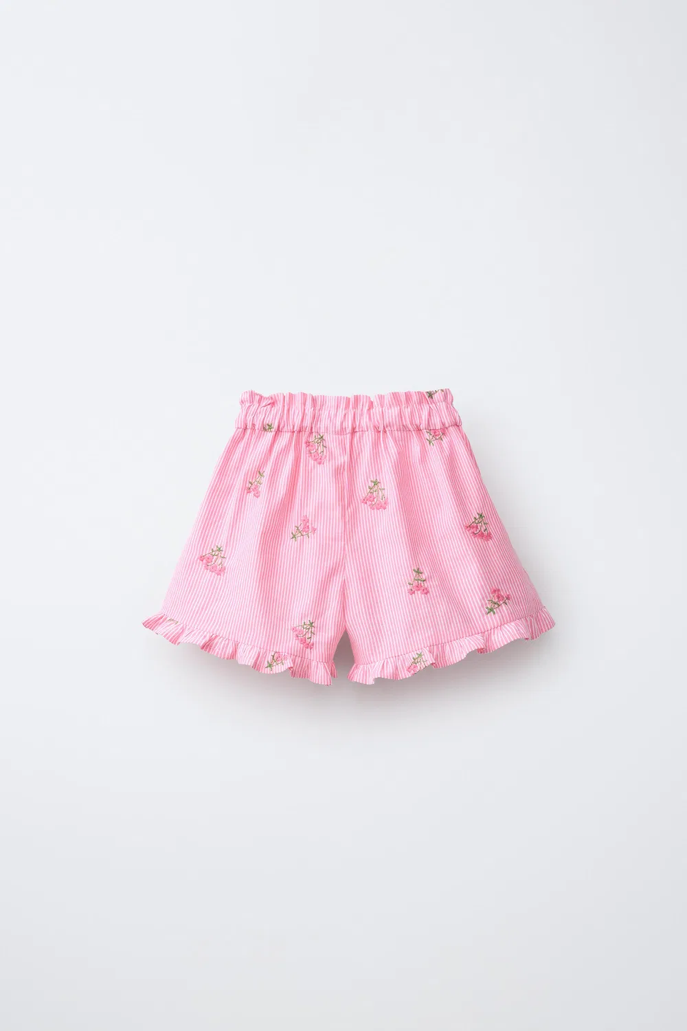 Полосатые бермудские шорты с вышитыми цветами ZARA, Pink — фото 2