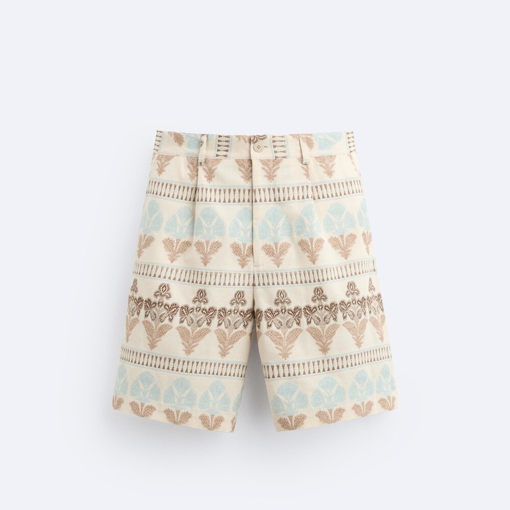 

Шорты Zara Geometric Print Jacquard Bermuda, кремовый/бежевый