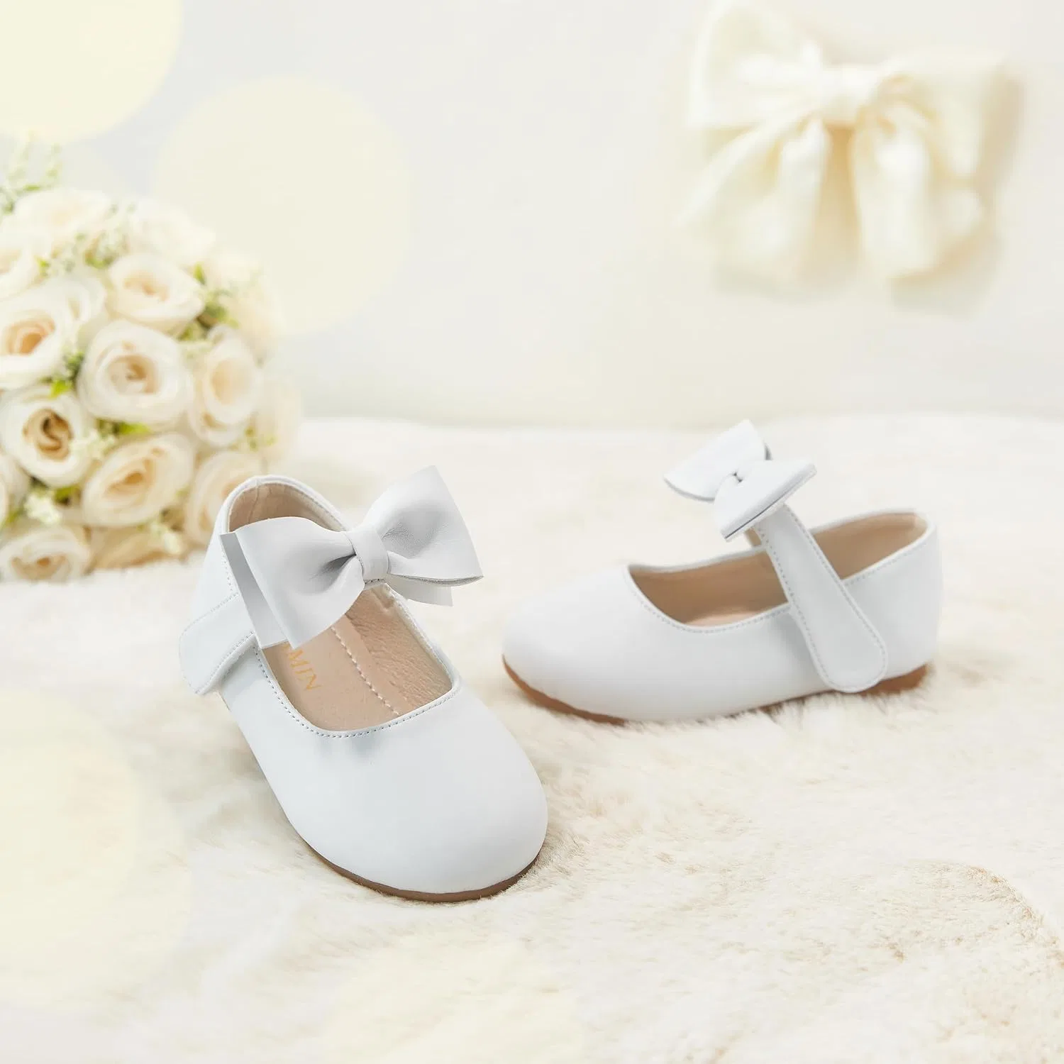 Детские туфли Мэри Джейн для девочек PHIRAMIN, Fashionable Bowknot White — фото 3
