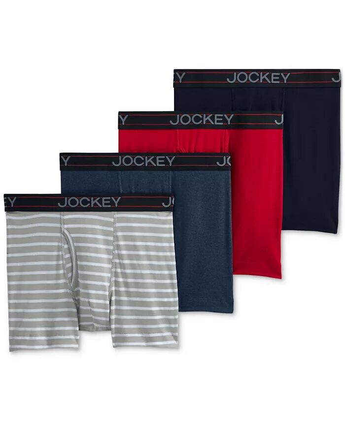 

Мужские трусы-боксеры Jockey из легкой смеси хлопка шириной 5 дюймов, набор из 4 шт, красный
