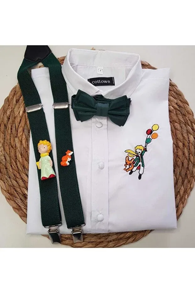 Детская рубашка для мальчиков с принтом Little Prince Concept Sling Bow Tie Cool Partyshop, Emerald Green