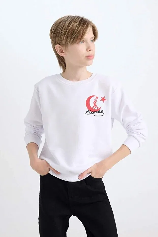 Детские свитшот для мальчиков с принтом Ataturk Printed Embroidered Defacto, White-Wt34 — фото 4