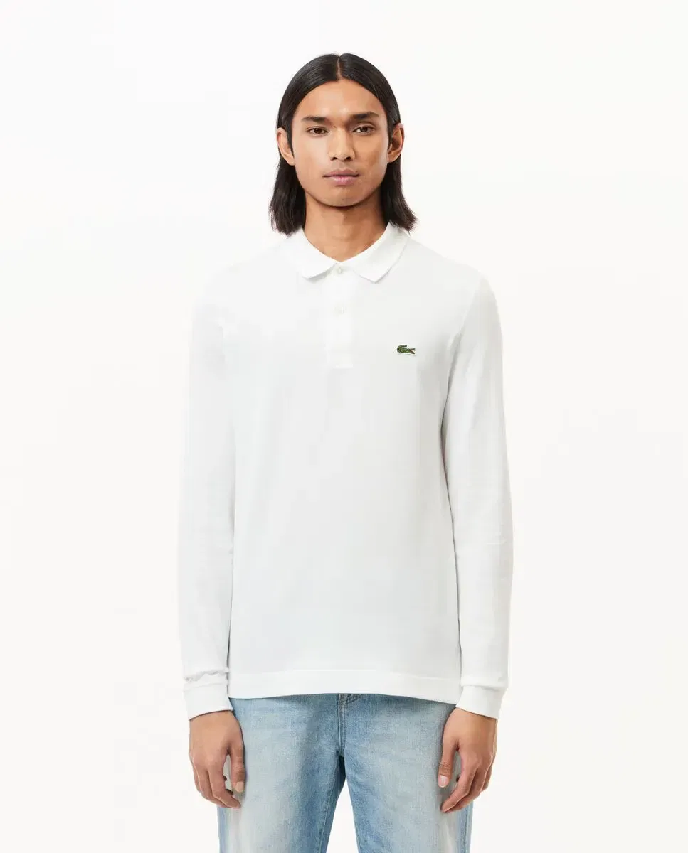 Мужское поло Lacoste с длинным рукавом, slim fit, из пике, Blanco