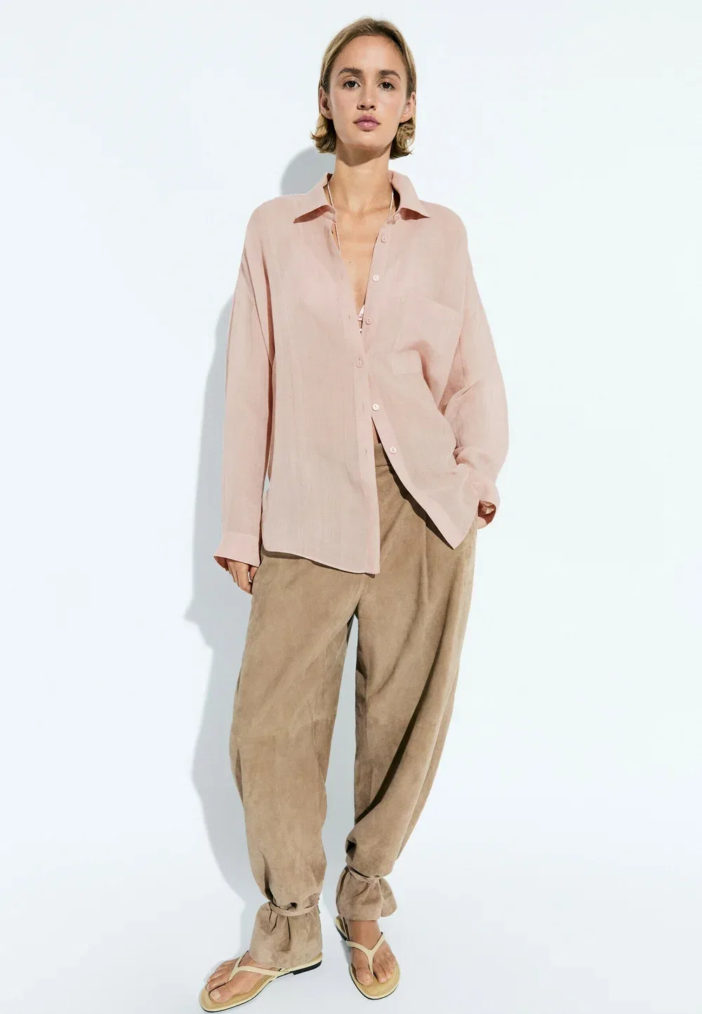 Струящаяся рубашка из рами с карманами - блузка на пуговицах Massimo Dutti, Pink — фото 2