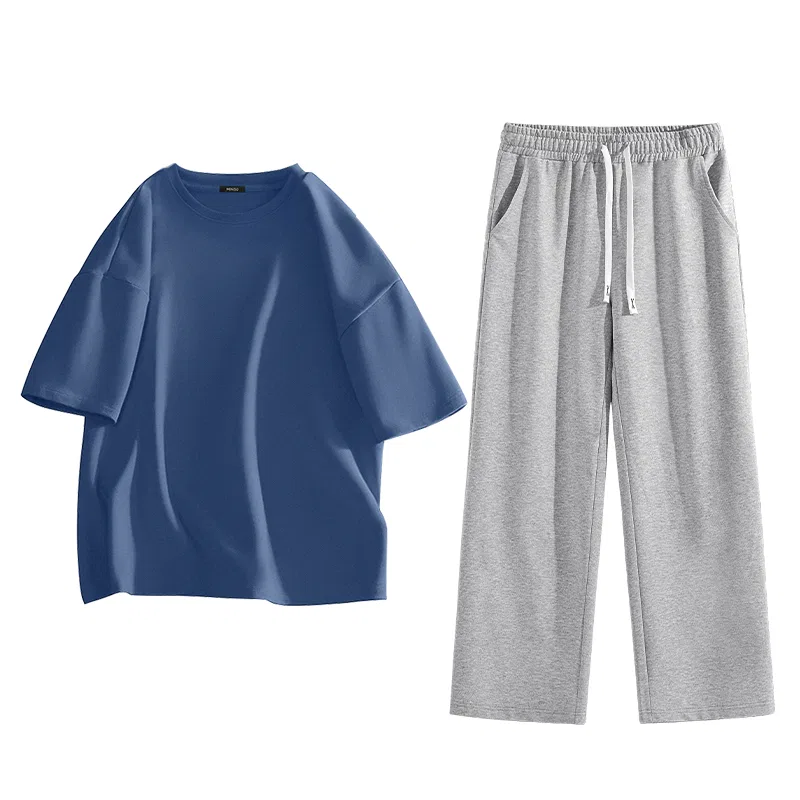 Детский спортивный костюм хлопковый MINISO, Cerulean + Heather Gray