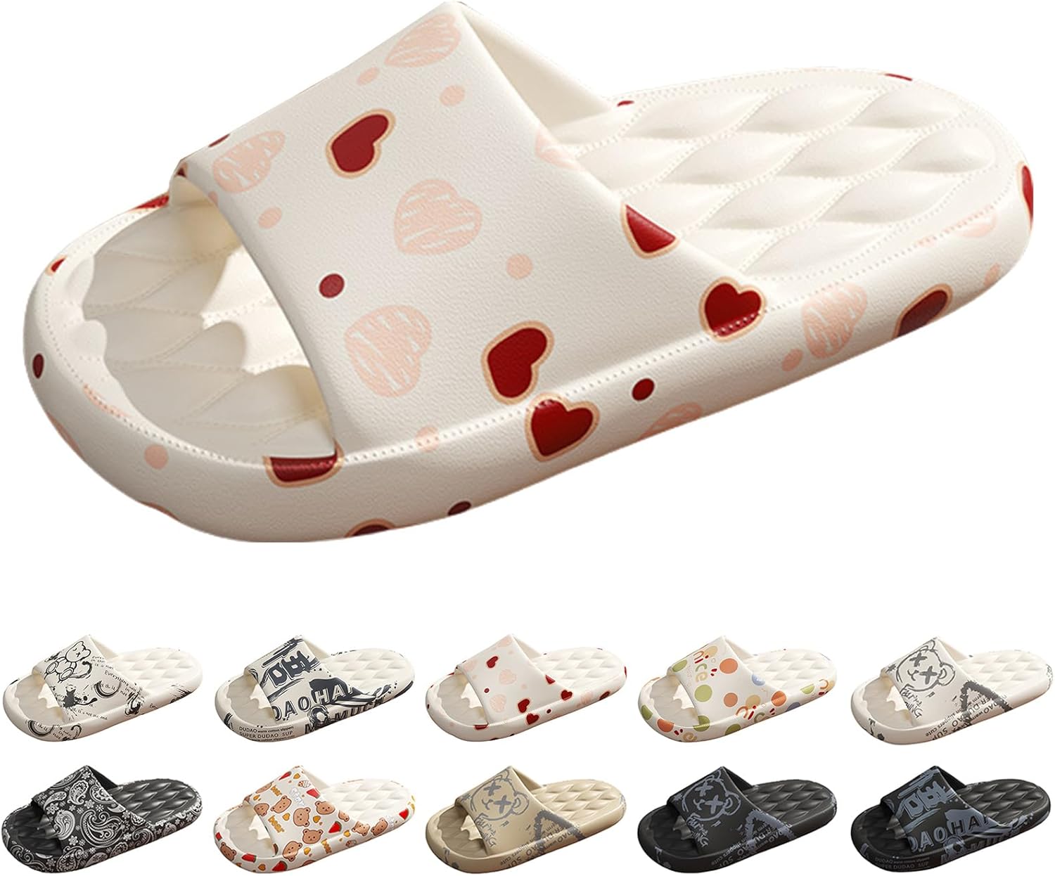 

Модные шлепанцы Gezolligheid с мультяшным принтом для мужчин и женщин, для пар, с нескользящей подошвой на платформе, унисекс, повседневные открытые сандалии с нескользящей подошвой для дома, улицы и ванной, белый