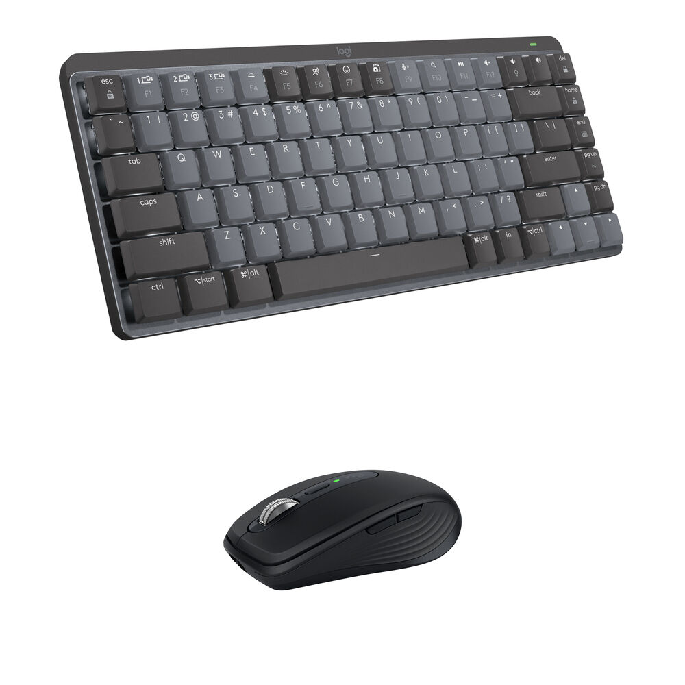

Комплект из беспроводной механической мини-клавиатуры Logitech MX и мыши MX Anywhere 3S (линейная, серо-черная)