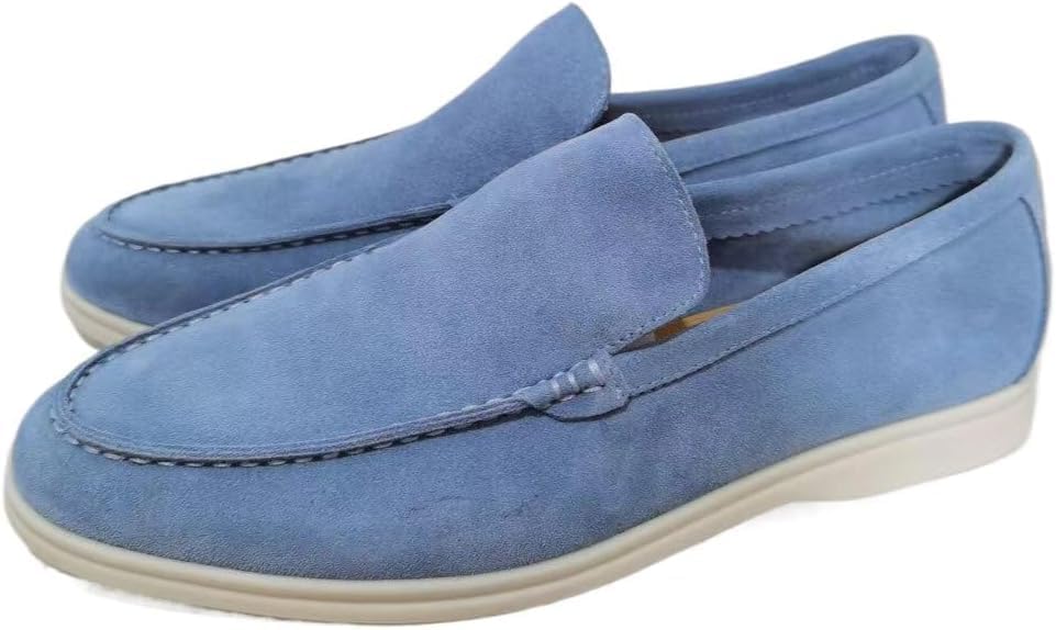 

Мужские замшевые лоферы-мокасины без шнурков для лета, легкие и дышащие, плоские повседневные туфли, прогулок и оксфорды Eimeinuosy, светло-голубой