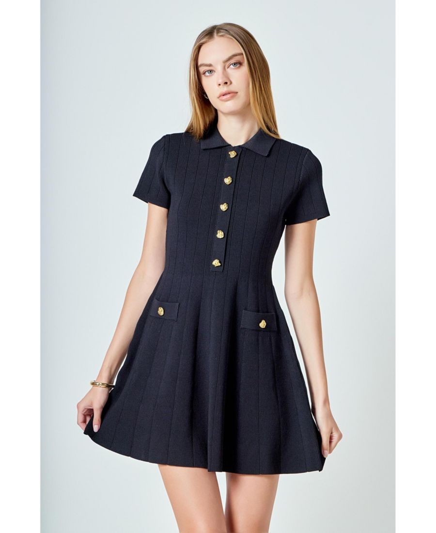 

Женское вязаное мини-платье с декоративными пуговицами endless rose, Black