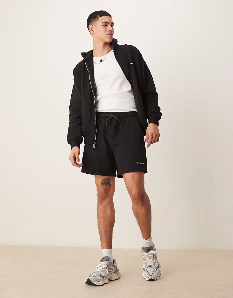 

Флисовые шорты с завязками на шнурке и логотипом Abercrombie & Fitch coord черного цвета