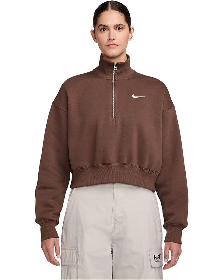 

Толстовка Nike Sportswear Phoenix Fleece 1/4-zip Cropped Sweatshirt, цвет Fauna Brown/Sail