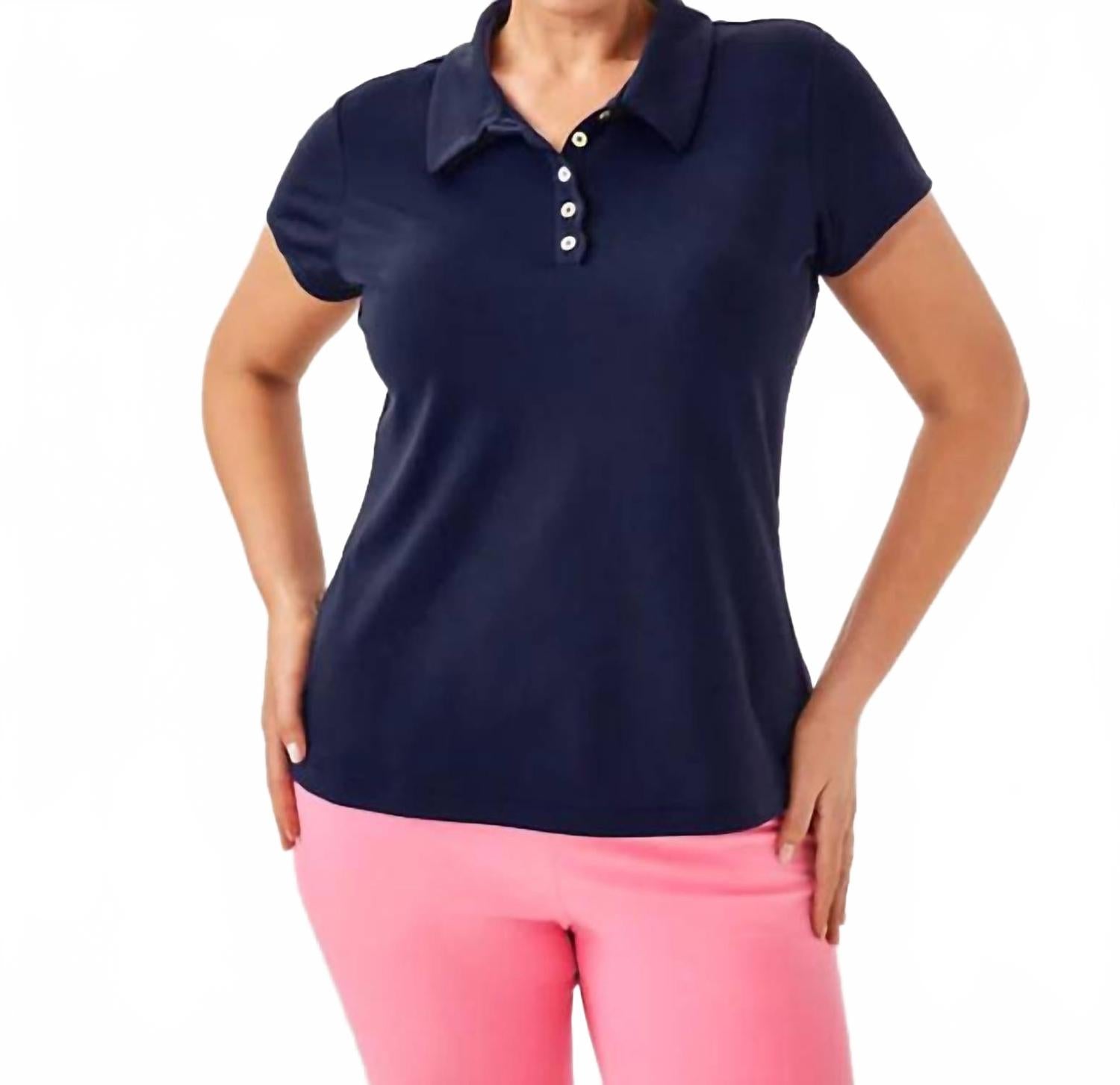 

Lilly Pulitzer Женская поло-рубашка Luxletic Frida Scallop, темно-синего цвета